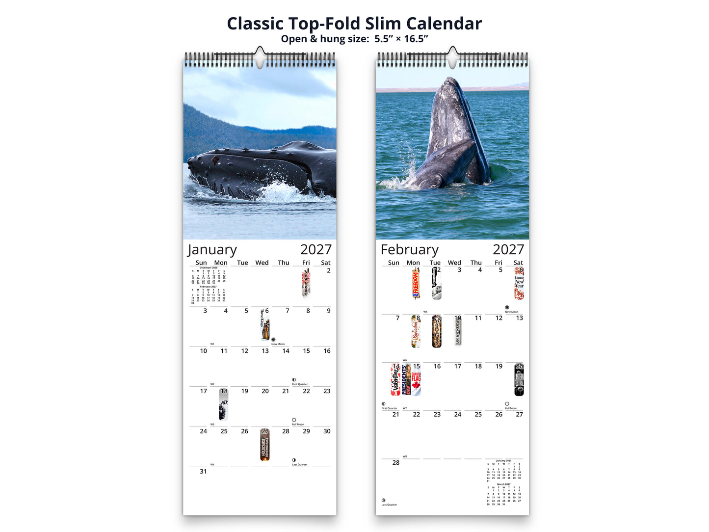 Whales Photography 2027 wall calendar classic top-fold slim calendar pages