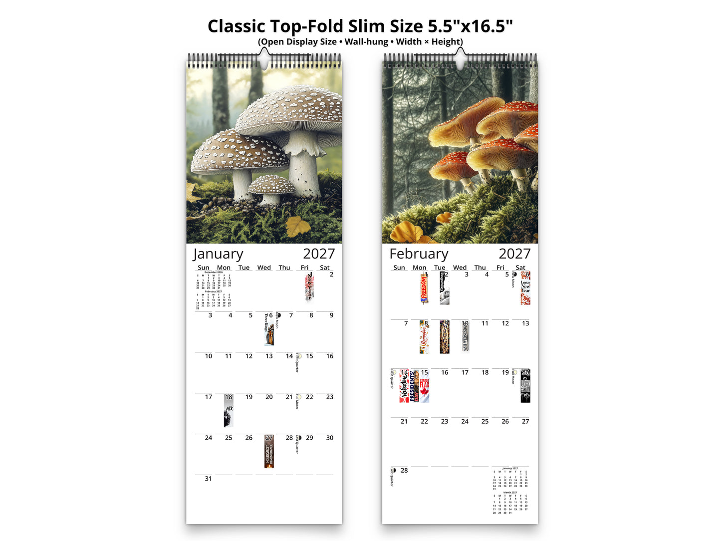 Wild Mushrooms 2027 wall calendar classic top-fold slim calendar pages