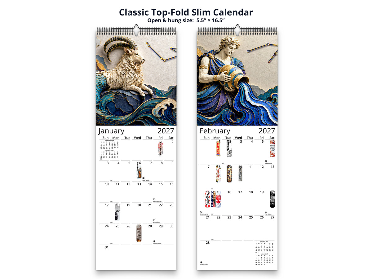 Zodiac Astrology 2027 wall calendar classic top-fold slim calendar pages