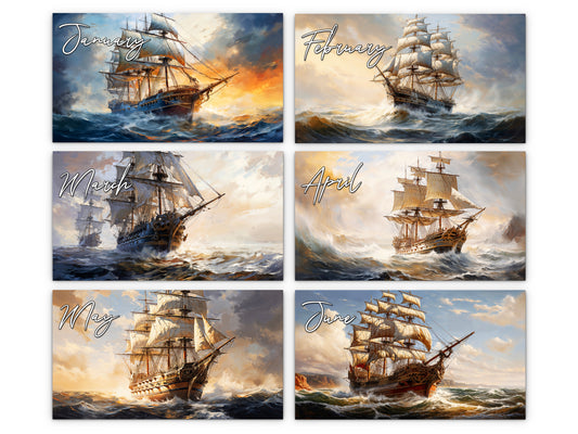 2027 Age of Sail Wall Calendar by Kaleidoscope Artisan – Nautical Adventures with Holidays