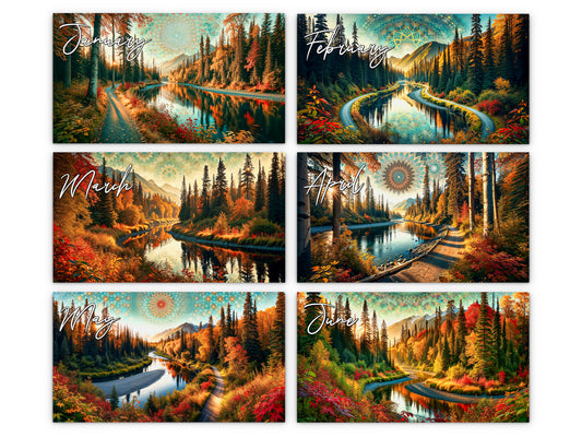 Alaska's Autumn 2027 wall calendar monthly artwork preview January through June