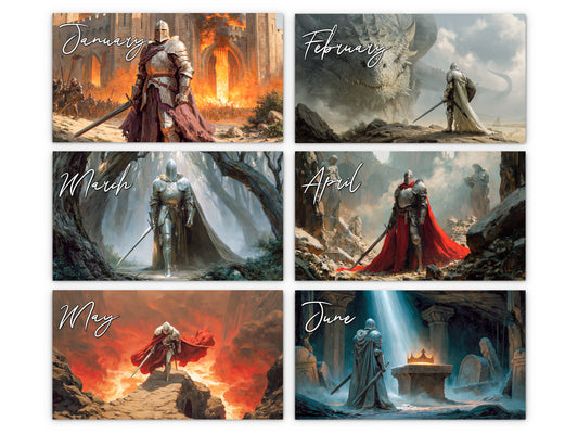 2027 Knight’s Oath Wall Calendar by Kaleidoscope Artisan – Heroic Valor with Holidays