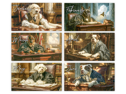 Paws of Justice 2027 wall calendar monthly artwork preview January through June