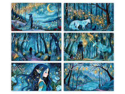 Starry Night 2027 wall calendar monthly artwork preview January through June