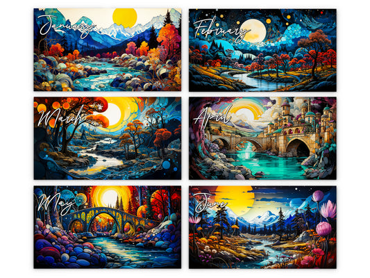2027 Surreal Horizons Wall Calendar by Kaleidoscope Artisan – Mystical Realms with Holidays