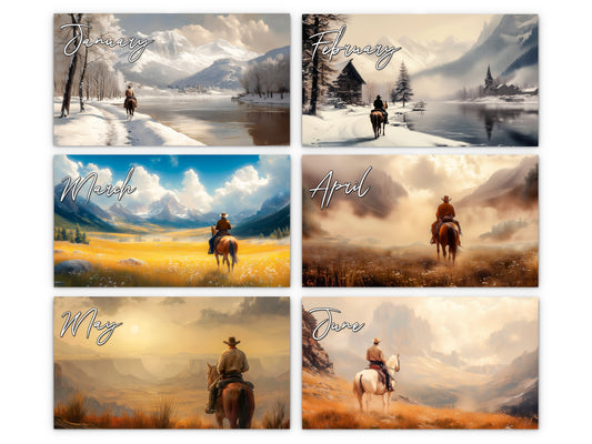 2027 Western Trails Wall Calendar by Kaleidoscope Artisan – Captivating Cowboy Landscapes with Holidays