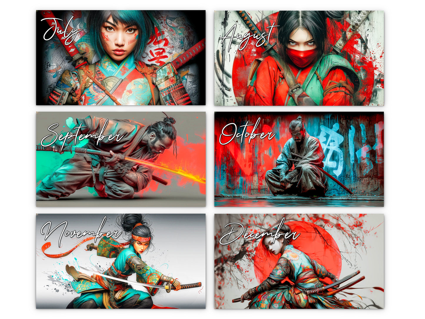 2027 Anime Ronin Wall Calendar by Kaleidoscope Artisan – Warrior Spirit with Holidays