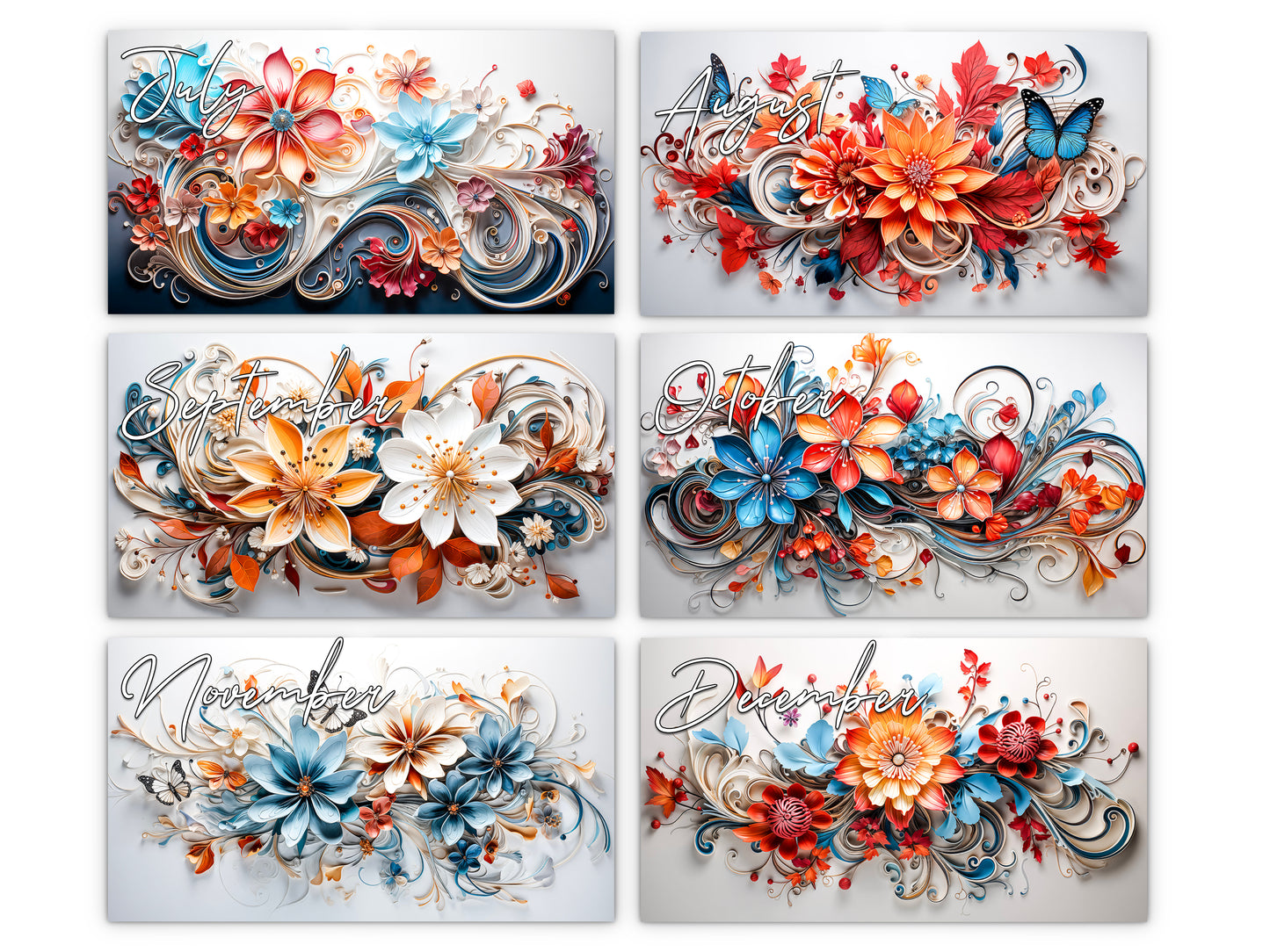Calendario de pared Floral Grace 2026 de Kaleidoscope Artisan: Floración elegante con festividades