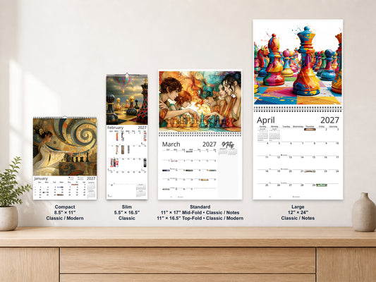 Artistic Chess 2027 wall calendar complete size range environment display