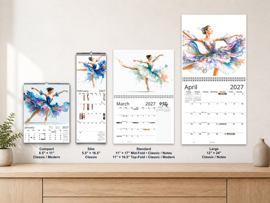 Ballerina 2027 wall calendar complete size range environment display