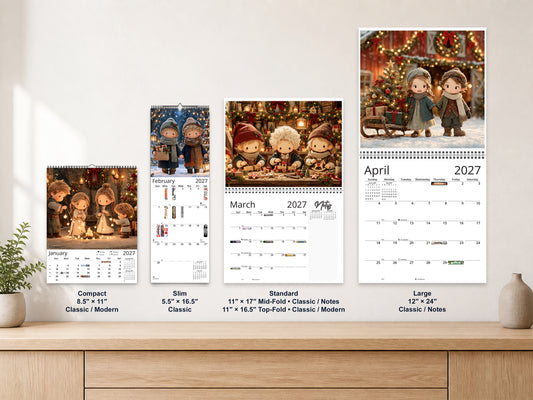 Christmas Wonder 2027 wall calendar complete size range environment display