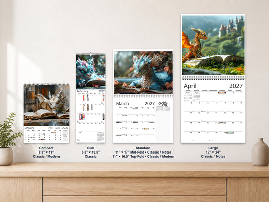 Dragon Books 2027 wall calendar complete size range environment display