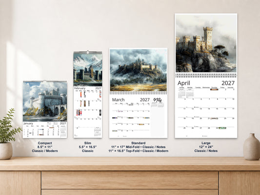 Fantasy Castle 2027 wall calendar complete size range environment display