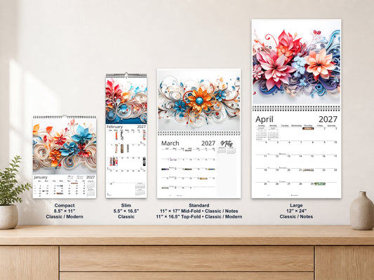 Floral Grace 2027 wall calendar complete size range environment display