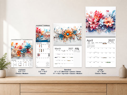 Floral Grace 2027 wall calendar complete size range environment display