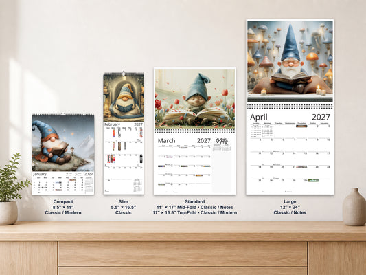 Gnome Book Club 2027 wall calendar complete size range environment display