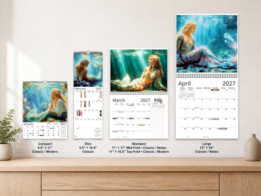 Mermaid 2027 wall calendar complete size range environment display