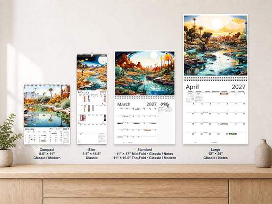 Surreal Canyon 2027 wall calendar complete size range environment display