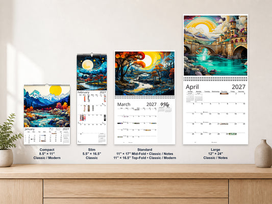 Surreal Horizons 2027 wall calendar complete size range environment display