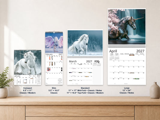 Unicorn 2027 wall calendar complete size range environment display