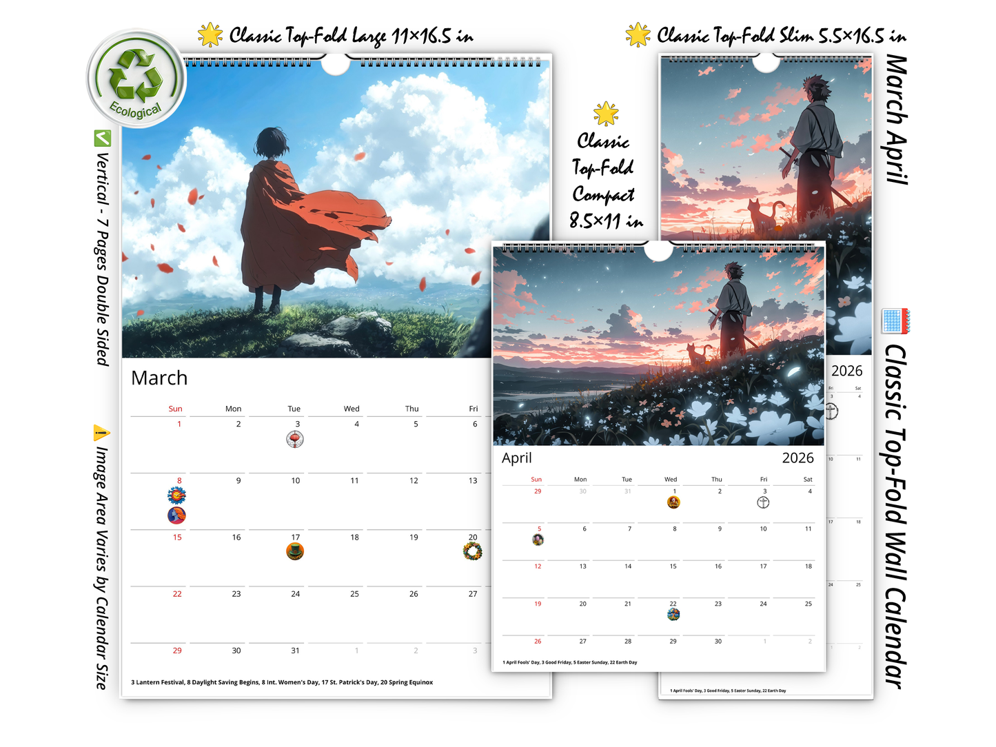 2026 Anime Life Wall Calendar by Kaleidoscope Artisan – A Year of Captivating Anime Art with Holidays