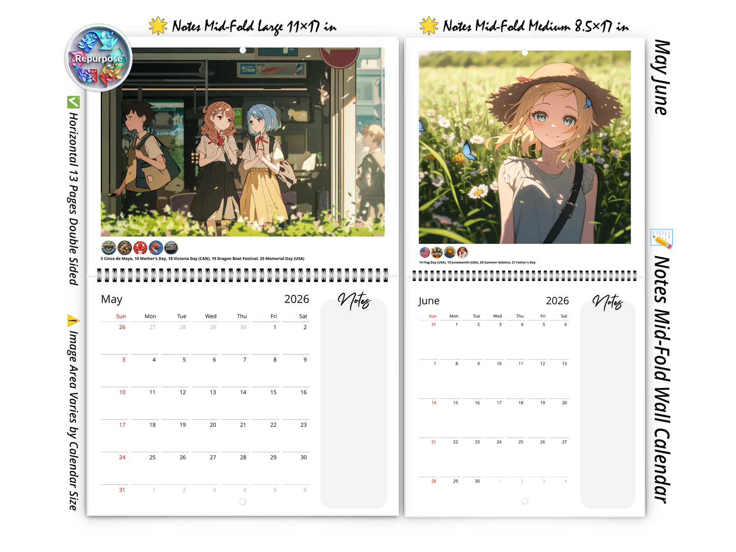2026 Anime Life Wall Calendar by Kaleidoscope Artisan – A Year of Captivating Anime Art with Holidays