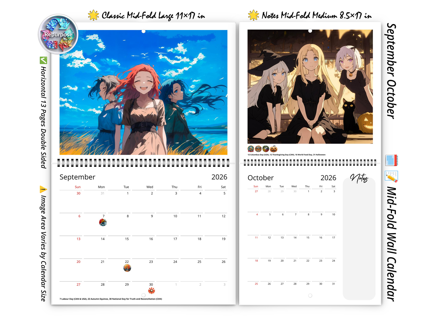2026 Anime Life Wall Calendar by Kaleidoscope Artisan – A Year of Captivating Anime Art with Holidays
