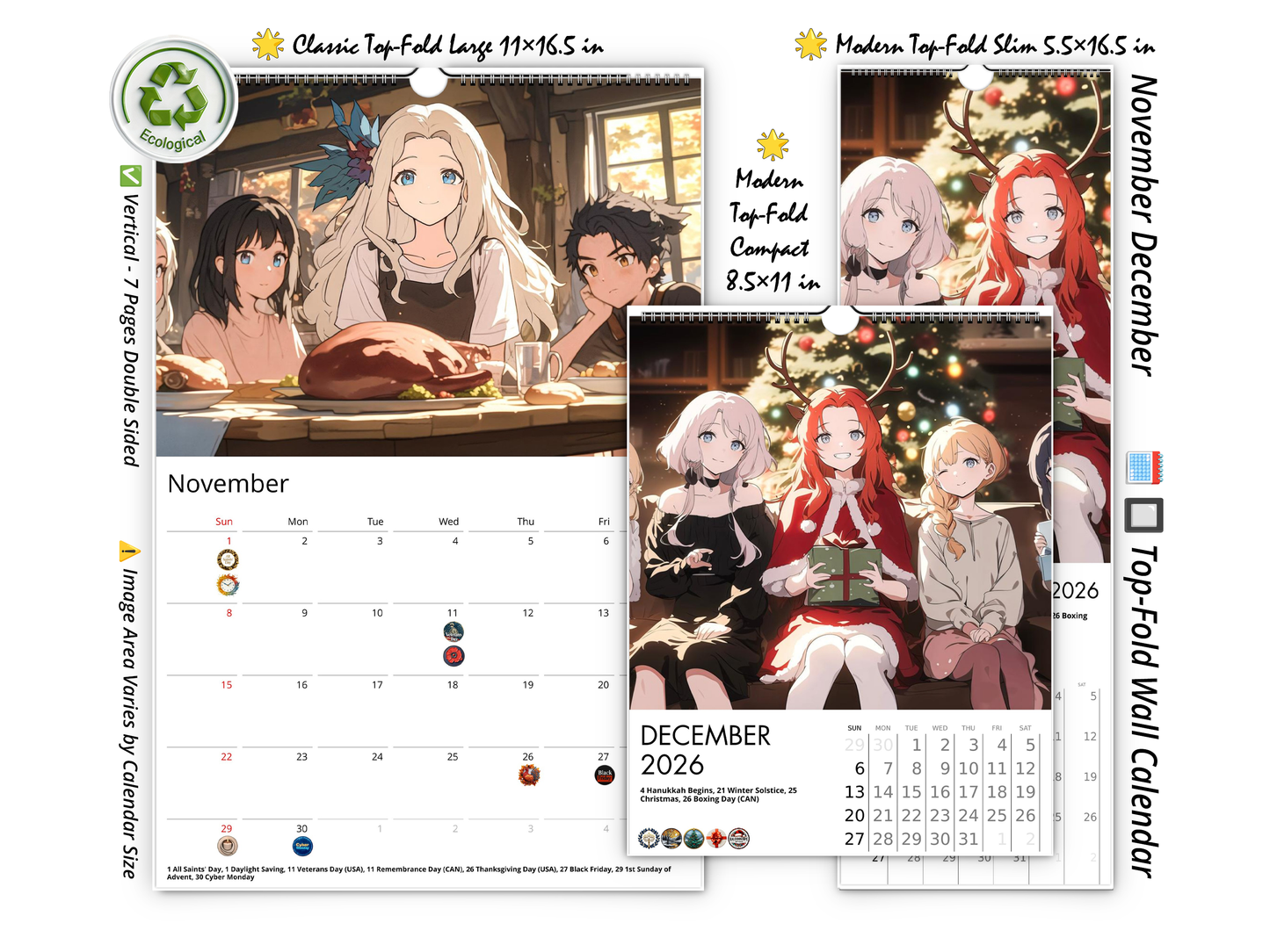 2026 Anime Life Wall Calendar by Kaleidoscope Artisan – A Year of Captivating Anime Art with Holidays