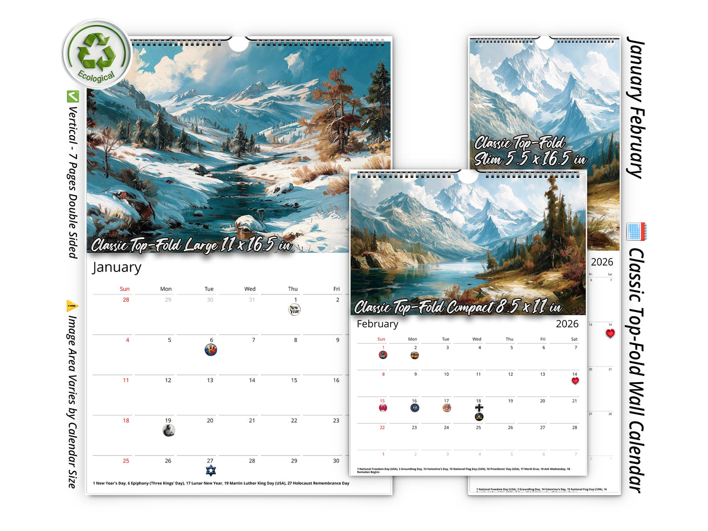 2026 Western Vista Wall Calendar by Kaleidoscope Artisan – Breathtaking Landscapes with Holidays
