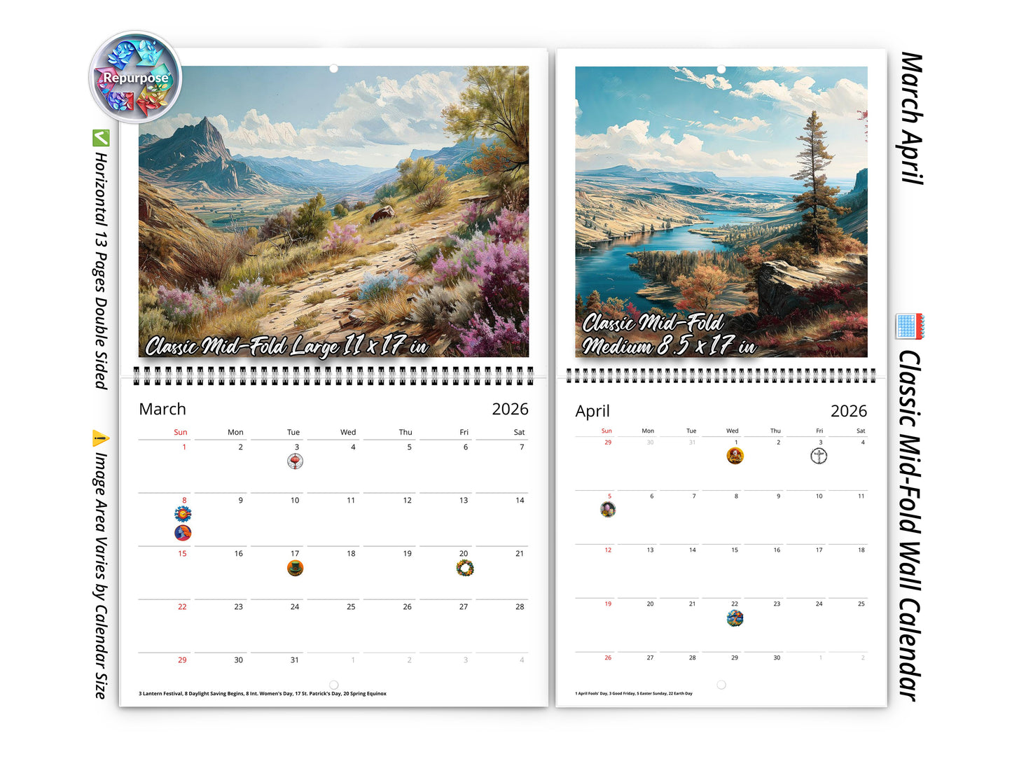 2026 Western Vista Wall Calendar by Kaleidoscope Artisan – Breathtaking Landscapes with Holidays