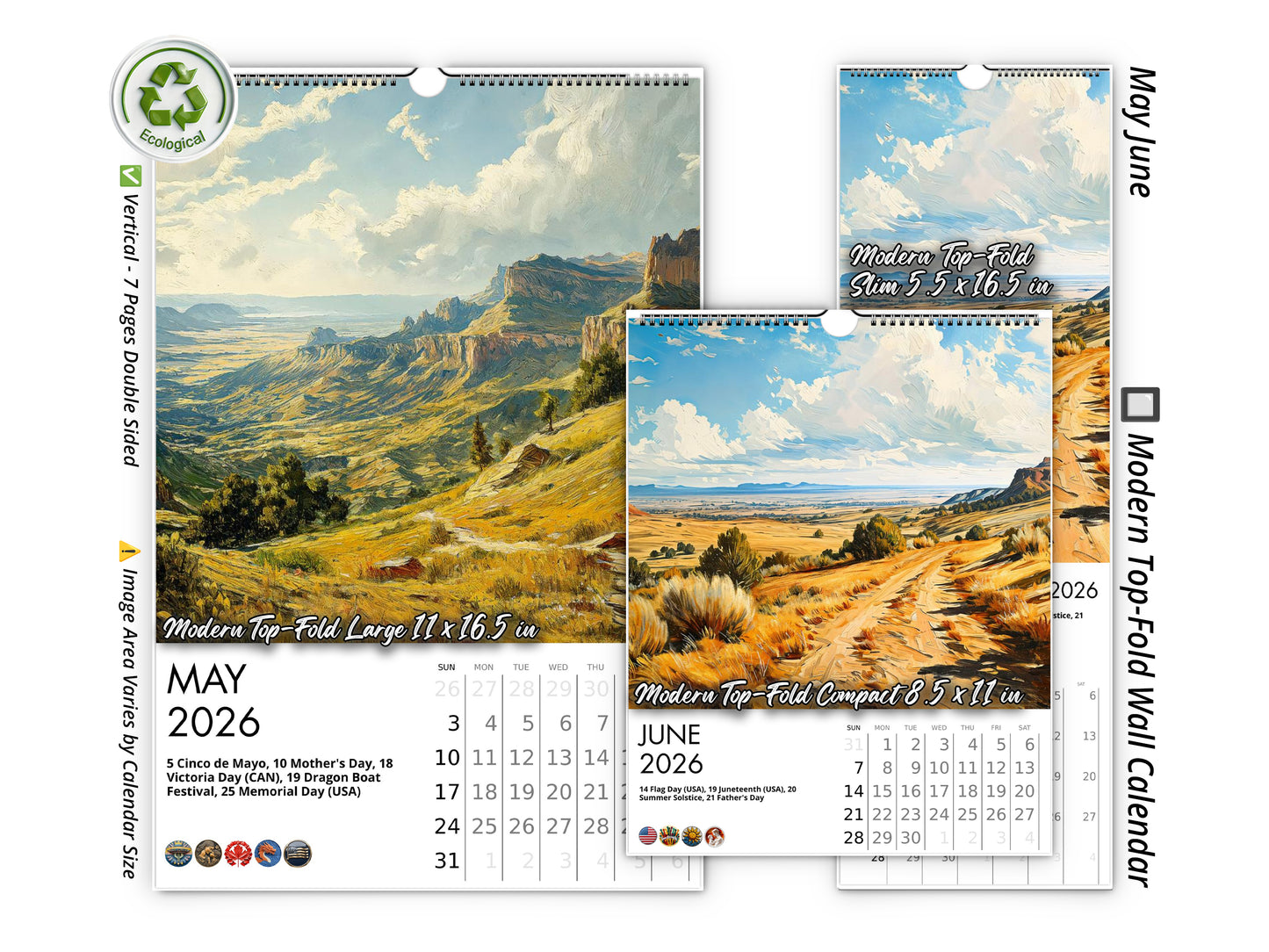 2026 Western Vista Wall Calendar by Kaleidoscope Artisan – Breathtaking Landscapes with Holidays