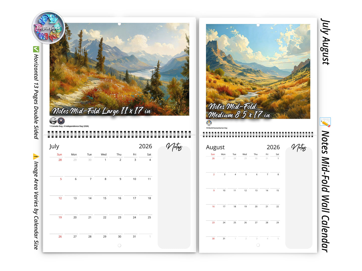 2026 Western Vista Wall Calendar by Kaleidoscope Artisan – Breathtaking Landscapes with Holidays