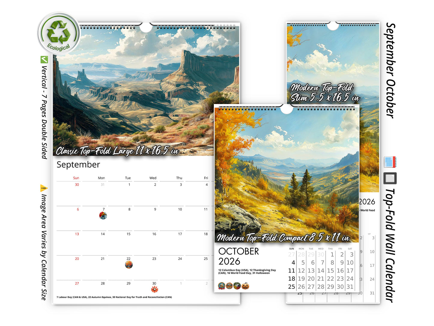 2026 Western Vista Wall Calendar by Kaleidoscope Artisan – Breathtaking Landscapes with Holidays