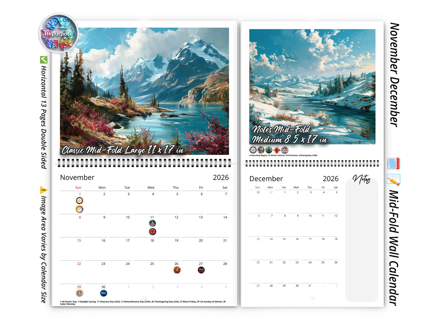 2026 Western Vista Wall Calendar by Kaleidoscope Artisan – Breathtaking Landscapes with Holidays