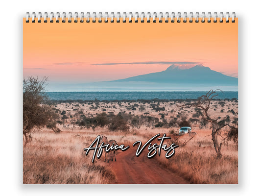 Africa Vistas Photography by Kaleidoscope Artisan - Wildlife and Landscapes with Holidays 2027 wall calendar front cover wall calendar mockup