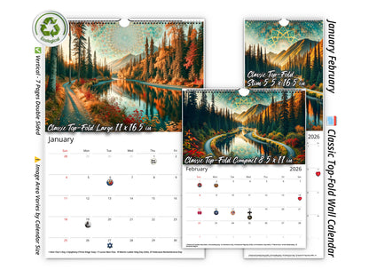 2026 Alaska's Autumn Wall Calendar by Kaleidoscope Artisan – Nature’s Tranquility with Holidays