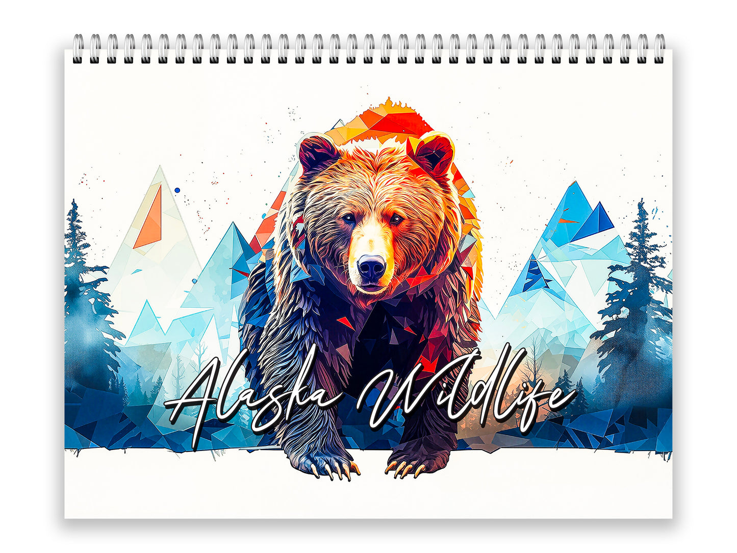 Calendario de pared de vida silvestre de Alaska 2026 de Kaleidoscope Artisan: animales geométricos vibrantes con festividades