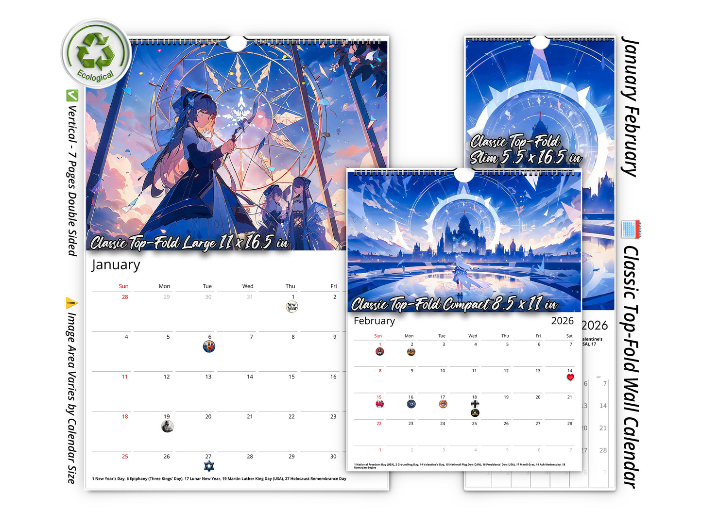 2026 Anime Illuminated Tales Wall Calendar by Kaleidoscope Artisan – Enchanting Anime Art with Holidays