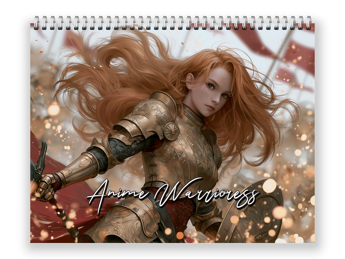 Anime Warrioress by Kaleidoscope Artisan - Mythic Guardians with Holidays 2027 wall calendar front cover wall calendar mockup