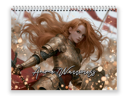 Anime Warrioress by Kaleidoscope Artisan - Mythic Guardians with Holidays 2027 wall calendar front cover wall calendar mockup