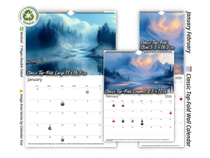 2026 Blue Vista Wall Calendar by Kaleidoscope Artisan – Captivating Horizons with Holidays