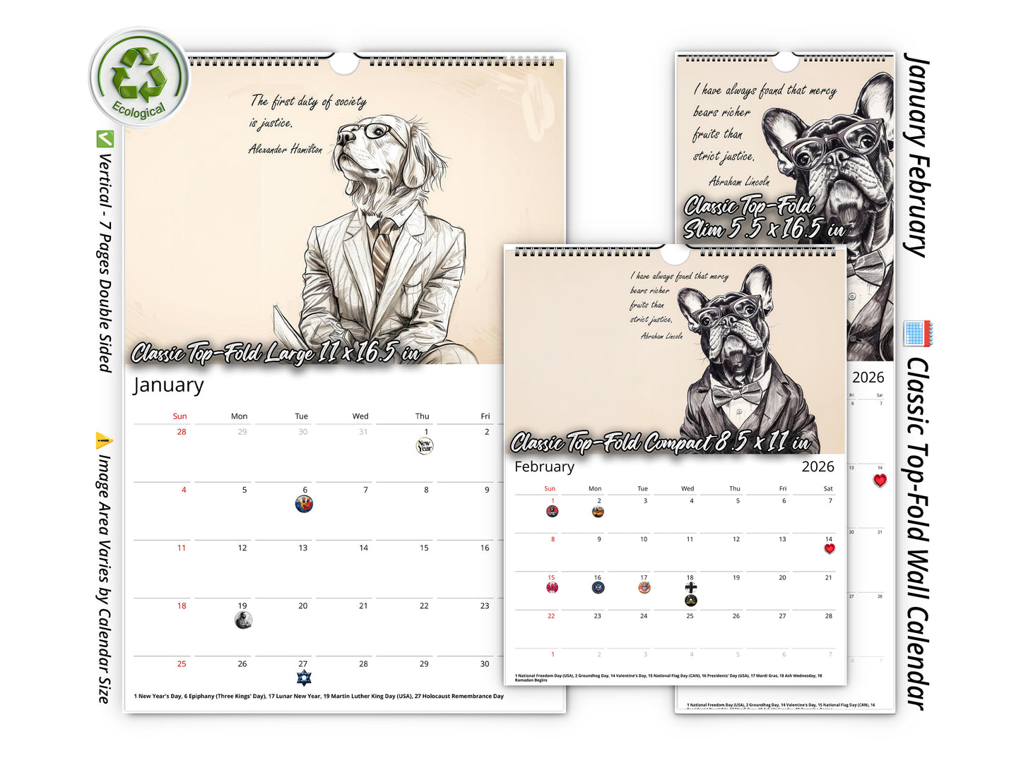 2026 Canine Counsel Wall Calendar by Kaleidoscope Artisan – Wisdom in Fur with Holidays