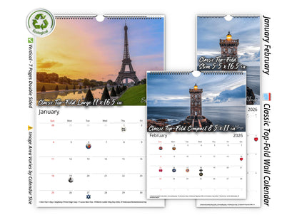 2026 France Vistas Photography Wall Calendar by Kaleidoscope Artisan – Captivating French Landscapes with Holidays