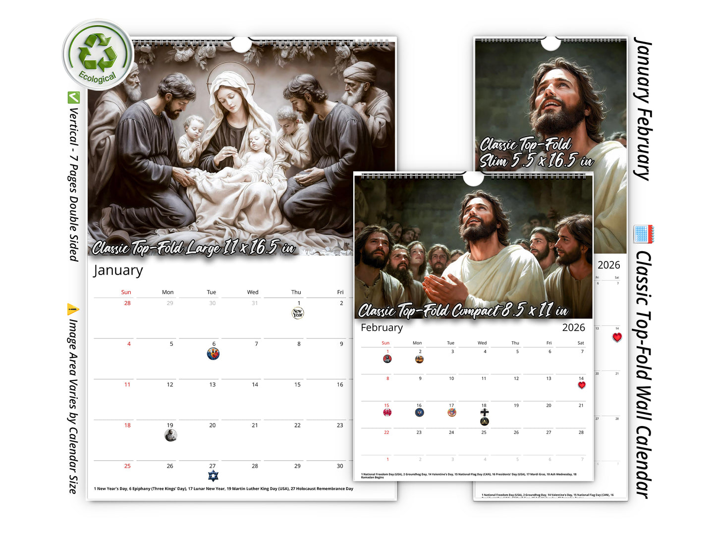 2026 Light of Jesus Wall Calendar by Kaleidoscope Artisan – Inspirational Christian Art with Holidays