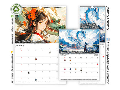2026 Mystic Skies Wall Calendar by Kaleidoscope Artisan – Majestic Dragons in Chinese Art with Holidays