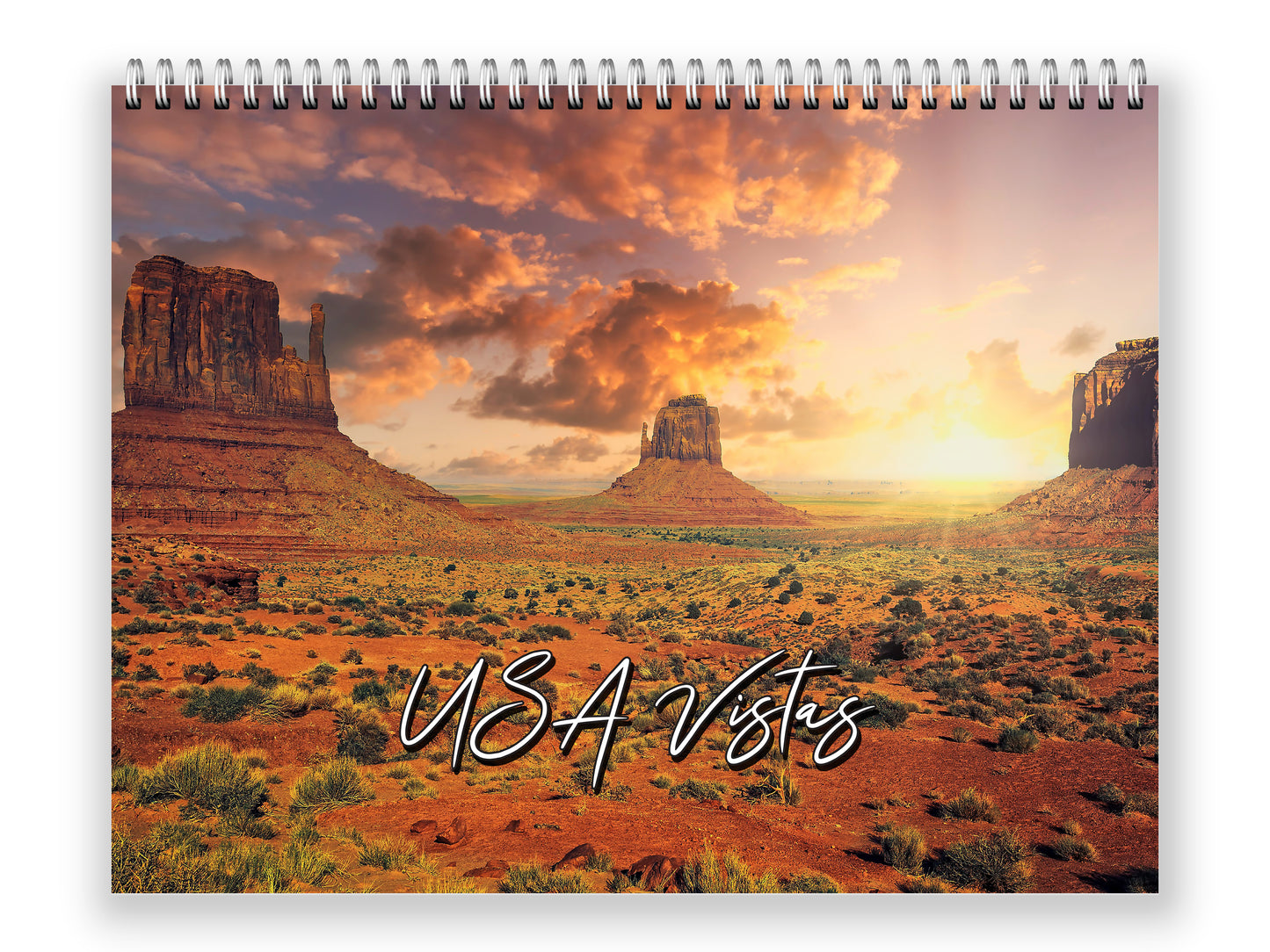 United States Vistas by Kaleidoscope Artisan - Cities and Landscapes with Holidays 2027 wall calendar front cover wall calendar mockup