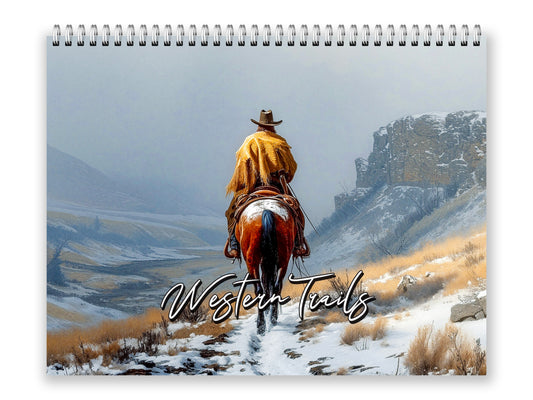 2027 Western Trails Wall Calendar by Kaleidoscope Artisan – Captivating Cowboy Landscapes with Holidays