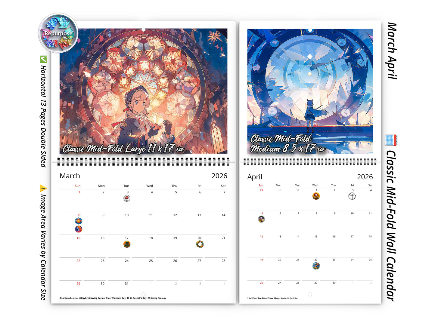 2026 Anime Illuminated Tales Wall Calendar by Kaleidoscope Artisan – Enchanting Anime Art with Holidays