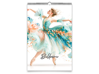 2027 Ballerina Wall Calendar by Kaleidoscope Artisan – Graceful Watercolor Motion with Holidays