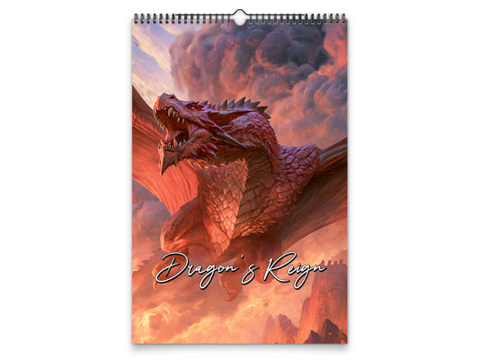 2027 Dragon’s Reign Wall Calendar by Kaleidoscope Artisan – Ancient Fire with Holidays